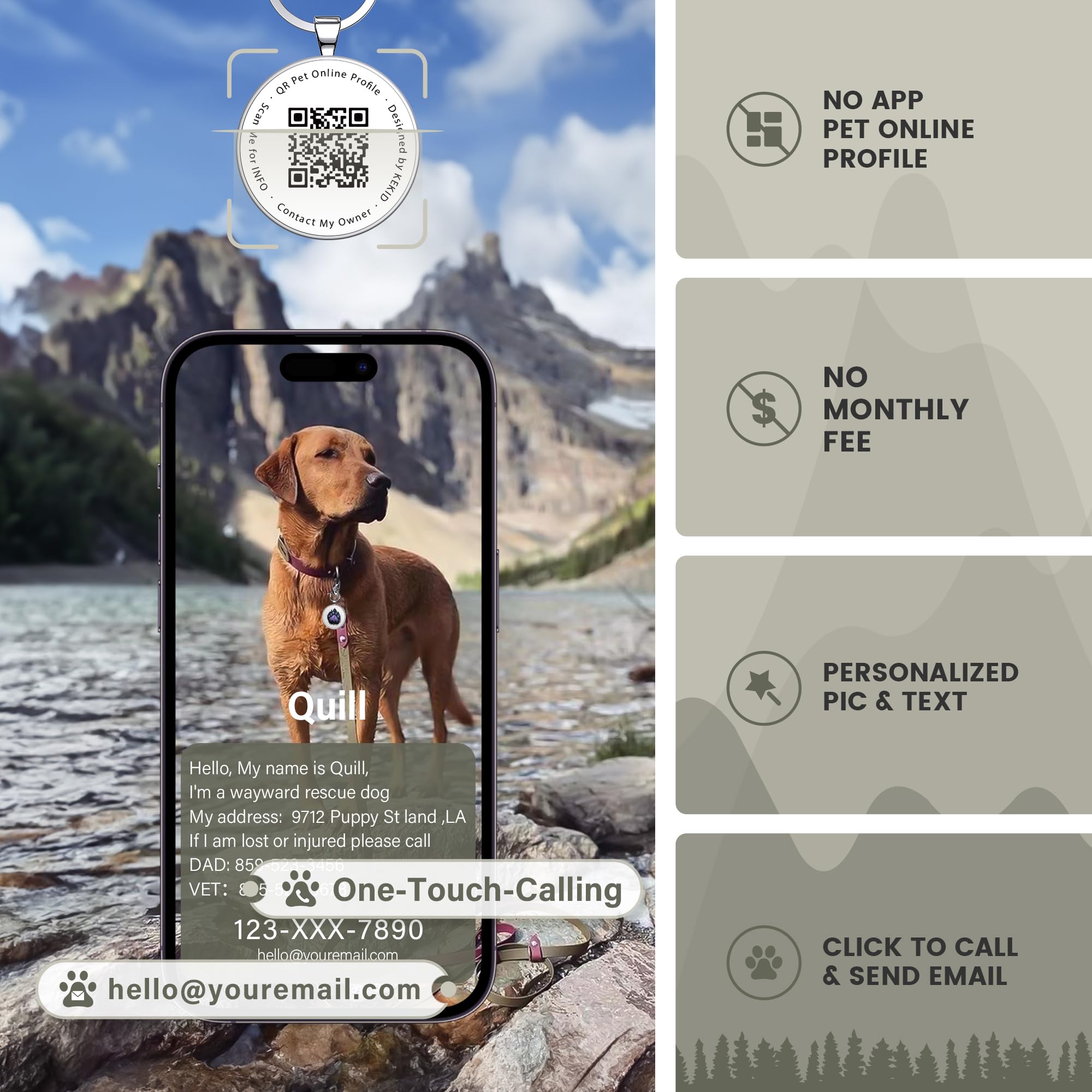 Quick clips QR code pet tag-Perple Paw