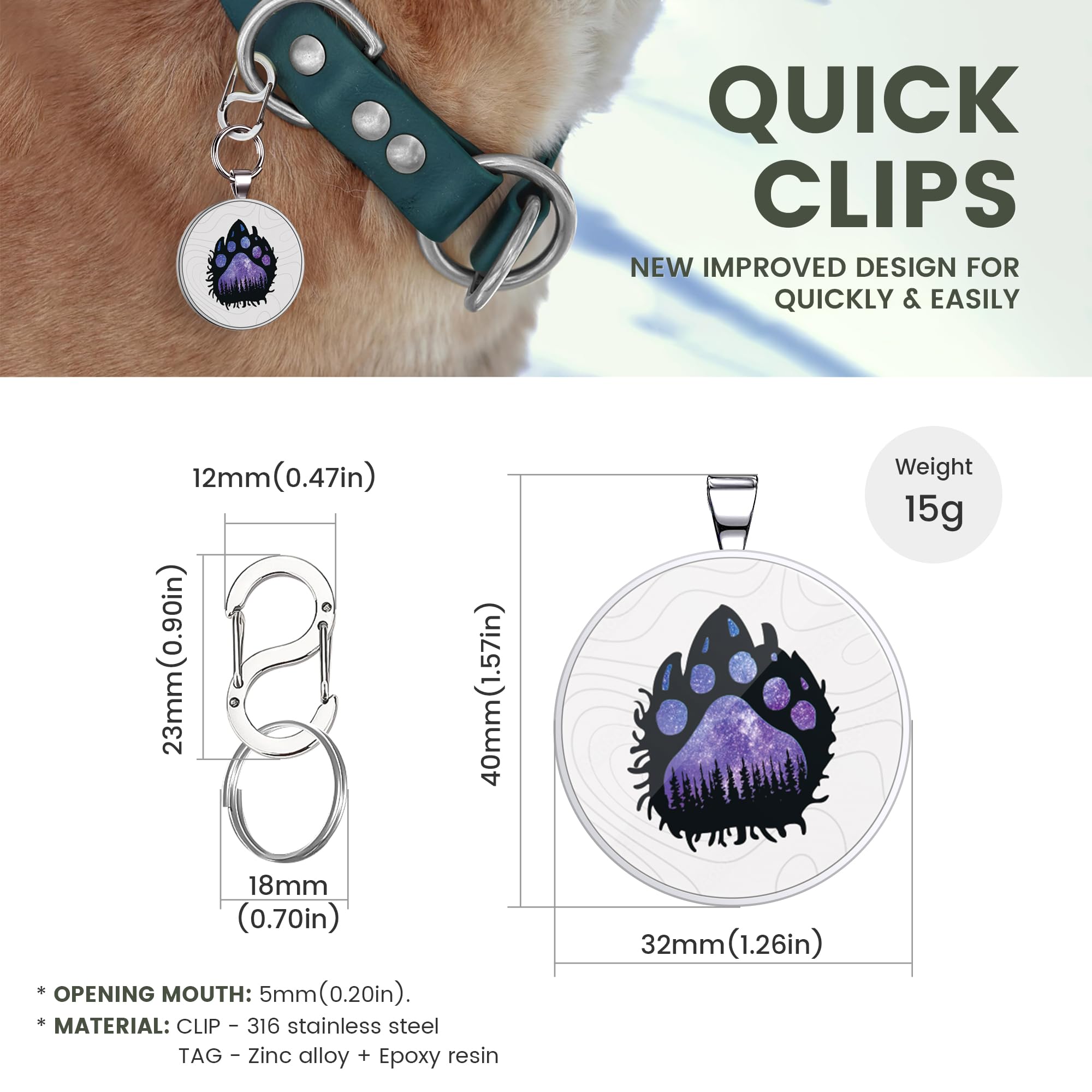 Quick clips QR code pet tag-Perple Paw