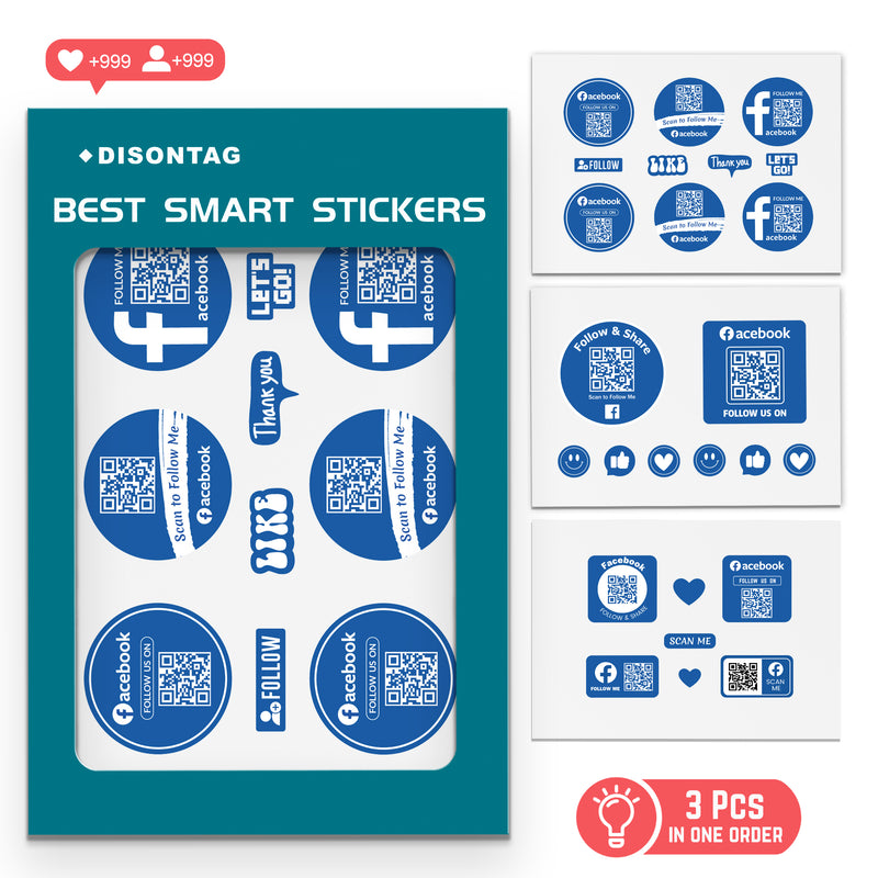 DISONTAG QR Social Media Stickers 3 Sheets of 12 (5-7.6CM) Vinyl Decals Durable Waterproof Gift Pack for Decorate Laptop Guitar Phone Suitcase to Active Share---Facebook