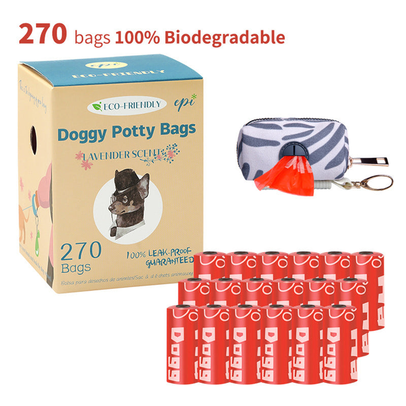 DISONTAG Dog Poop Bag, EPI Environmental Protection, and Degradable Extra Thick Strong 100% Leak Proof Lavender Scented with Dispenser-270 1Count（Blue/Red）