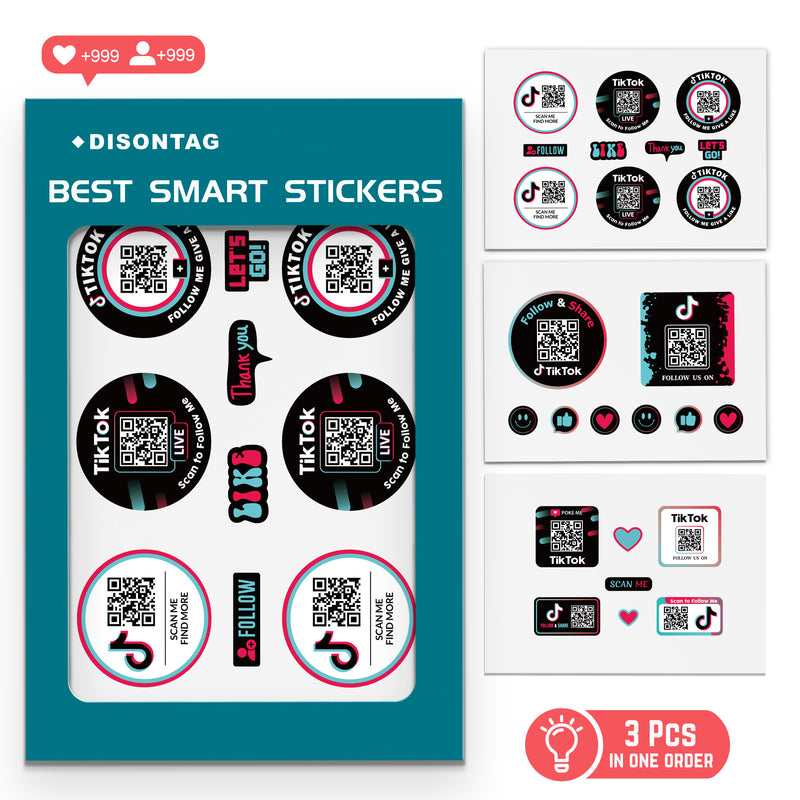 DISONTAG QR Social Media Stickers 3 Sheets of 12 (5-7.6CM) Vinyl Decals Durable Waterproof Gift Pack for Decorate Laptop Guitar Phone Suitcase to Active Share---Tiktok