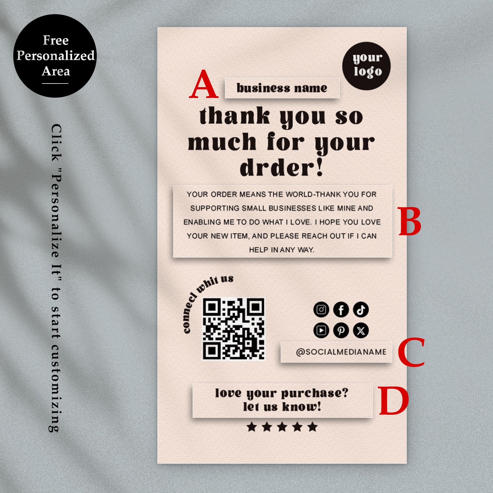 DISONTAG Small Business Editable Thank You Card - T14