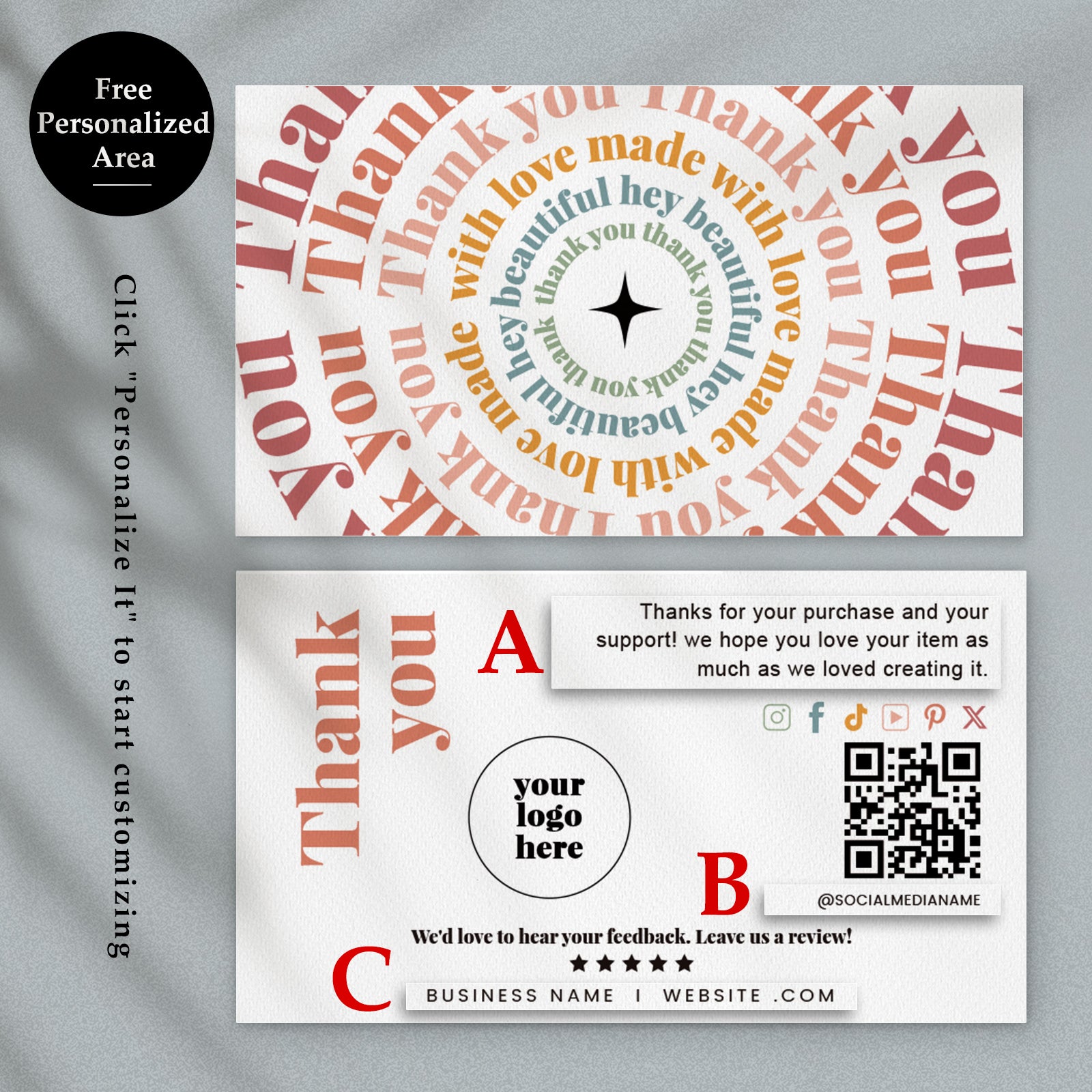 DISONTAG Small Business Editable Thank You Card - T6