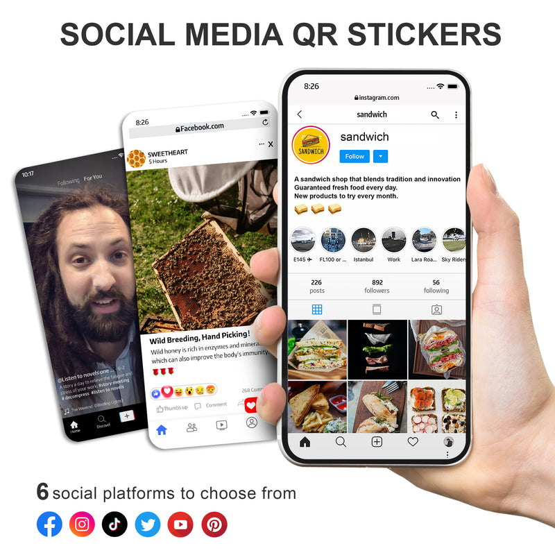 DISONTAG QR Social Media Stickers 3 Sheets of 12 (5-7.6CM) Vinyl Decals Durable Waterproof Gift Pack for Decorate Laptop Guitar Phone Suitcase to Active Share---Instagram